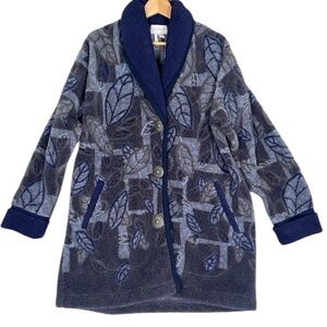 Vintage Fleece Sweater Jacket Womens Large Blue High Pile Cottagecore Cardigan